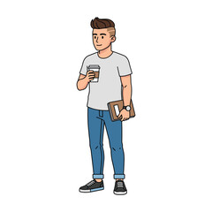Young Man Coffee Break Casual Style Illustration