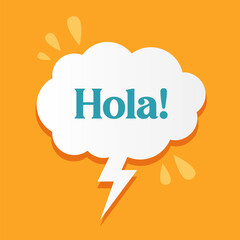 Holla speech bubble illustration with hand drawn text inside bubble. Cartoon style greeting symbol, comic speech balloon with hello word, friendly communication icon, chat message bubble art 