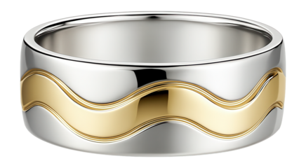 Two-tone wedding band with wave design