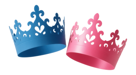 Blue and pink paper crowns for guests