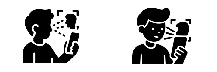 Voice and Facial Recognition Black Glyph Icon Set for Biometric Authentication and Security on a Smartphone