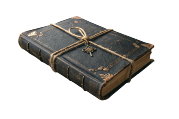 Old book with key isolated on transparent background