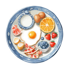 2D design Vector illustration, My Watercolor, hand-painted, simple, festive breakfast plate painting illustration isolated on a white background, EPS format design. vector design	