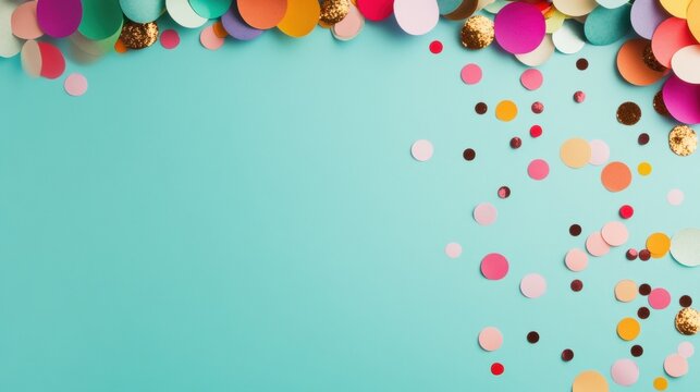 Colorful confetti scattered on a vibrant blue background for celebrations