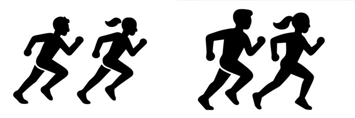 Silhouettes of male and female runners jogging side by side in a dynamic pose representing fitness and healthy lifestyle and active movement