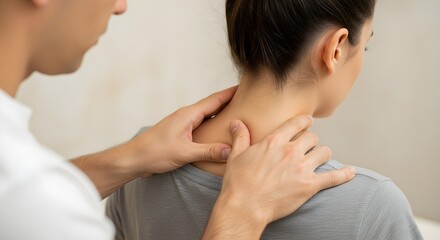 Physiotherapist examining patient's neck, focusing on pain relief and wellness