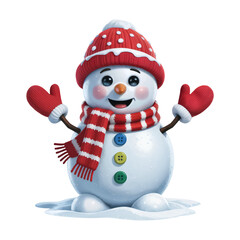 Joyful cartoon snowman wearing festive red hat and scarf ready for winter fun and holiday celebrations isolated on png transparent background