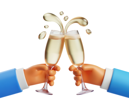Cheers to success Hands clinking champagne glasses celebrating a momentous occasion in style isolated on png transparent background