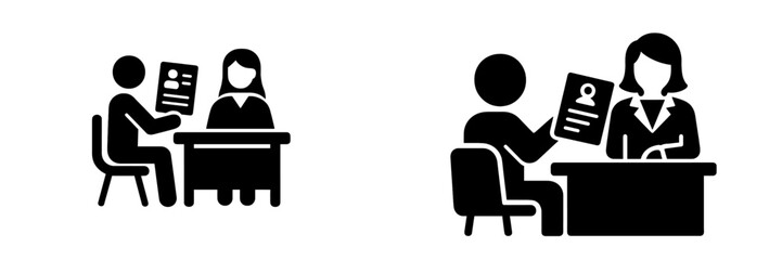 Job interview icon set with candidate showing resume to hiring manager for recruitment and employment process