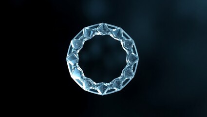 Crystal-cut circular frame icon with icy transparency, blank centered zone