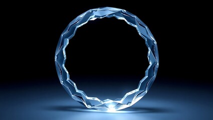 Crystal-cut circular frame icon with icy transparency, blank centered zone