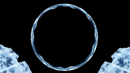 Crystal-cut circular frame icon with icy transparency, blank centered zone