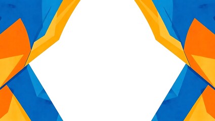 Cubist-inspired edges, angular abstract patterns in blue and orange, symmetric frame, center untouched