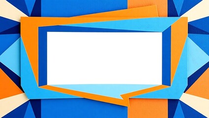 Cubist-inspired edges, angular abstract patterns in blue and orange, symmetric frame, center untouched