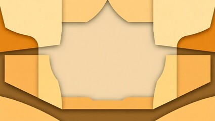 Cubist-style abstract frame with layered shapes in earthy tones, clean central void for content