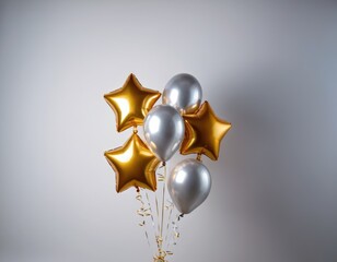 silver and gold balloons star matte on a white background