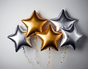 silver and gold balloons star matte on a white background