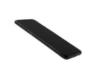 A modern smartphone with a glare of light on a transparent background