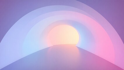 Curved abstract geometry forming a tunnel effect in vector art, centered space free of clutter, soft pastel lights
