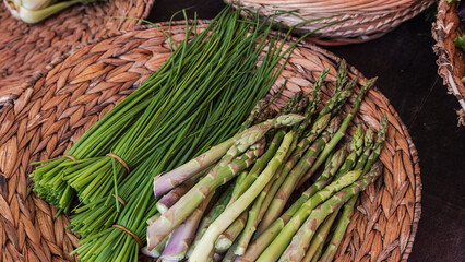 Green asparagus and chives