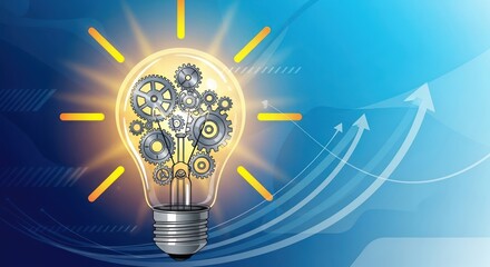 Light bulb with gears inside symbolizing innovation and new ideas.