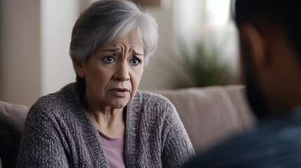 An older woman looking at man. Video of male senior woman talking to female biracial man in video. Friend living with a senior living in a shallow depth of support. A mature woman gazing lifestyle at.