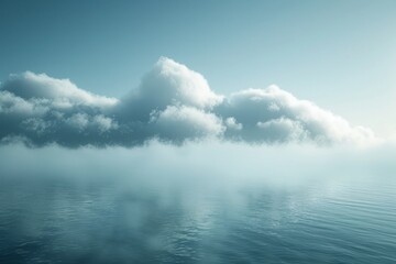 Obraz premium Calm waters reflect soft clouds under a serene sky at dawn near a tranquil shore