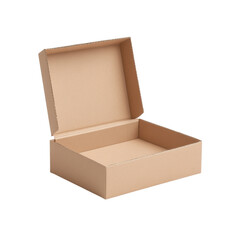 Open cardboard box on black background for packaging design