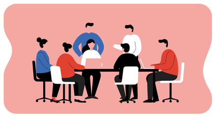 Diverse business team collaborating in a meeting, discussing strategy and ideas in an office setting. Ideal for corporate productivity and teamwork concepts.