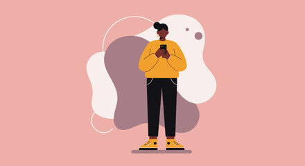 Modern woman using a smartphone, connecting digitally. Perfect for concepts of technology, social media, and communication in a contemporary lifestyle.