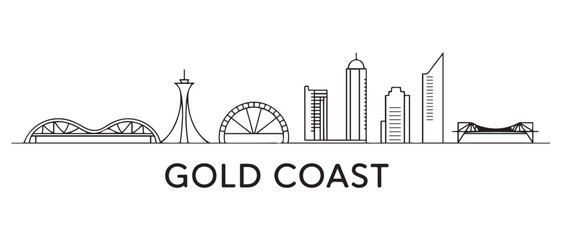 Gold Coast Line Art skyline horizontal banner. Gold Coast, Australia. Vector template for your design. with white background