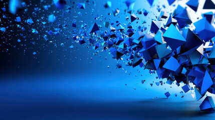 Abstract blue geometric shapes floating in space create dynamic and futuristic digital background with sense of depth and motion