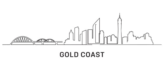 Obraz premium Gold Coast Line Art skyline horizontal banner. Gold Coast, Australia. Vector template for your design. with white background