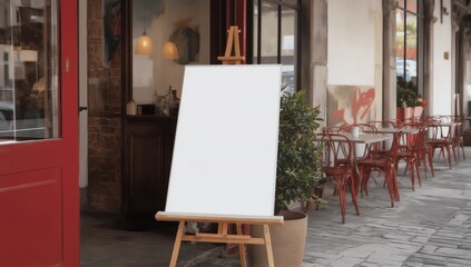 Mockup billboards or white promotion poster displayed on the front of the restaurant, coffee shop Promotion information for marketing announcements and details