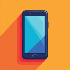 Modern smartphone illustration with long shadow on orange background flat design.