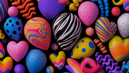 Obraz premium Vibrant and colorful abstract eggs and hearts in a festive pattern