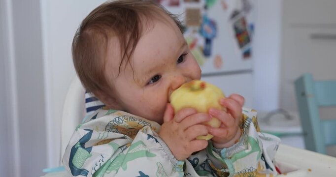 Baby lernt Apfel kennen