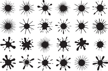 set of 35 unique black ink splatter vectors for artistic designs and grunge texture backgrounds