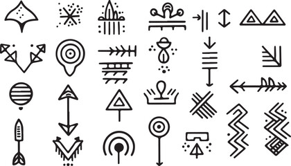 Tribal & Geometric Doodle Set – Symbols, Boho, Minimal, Shapes, Triangle, Arrow, Line Art, Pattern, Abstract, Icon, Decorative, Hand Drawn, Ethnic, Simple, Tattoo Style, Vector, Cute, Sketch