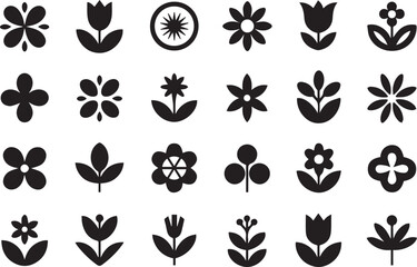 set of 24 stylized flower icons vector floral shapes for logo pattern design ai eps jpeg png