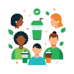 People Using Reusable Cups Silhouette Vector