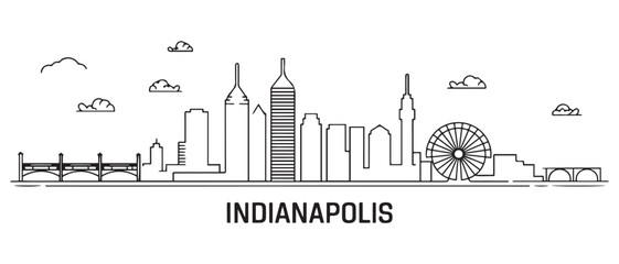 Indianapolis Line Art skyline horizontal banner. Indianapolis, Indiana. Vector template for your design. with white background