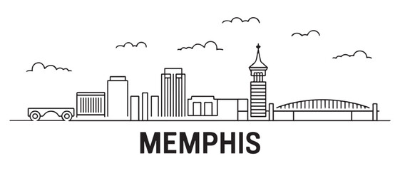 Obraz premium Memphis Line Art skyline horizontal banner. Memphis, Tennessee. Vector template for your design. with white background