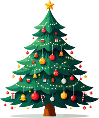 Christmas Tree Decorated with Ornaments and Lights Isolated Vector