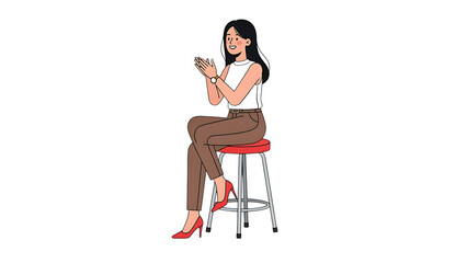 Fototapeta premium Illustration of woman clapping sitting on stool in pants and heels vector art for presentations and design 100 on transparent background