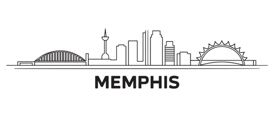 Obraz premium Memphis Line Art skyline horizontal banner. Memphis, Tennessee. Vector template for your design. with white background