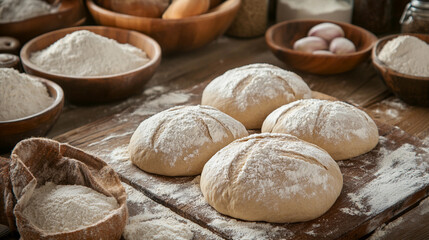 Fototapeta premium Vibrant freshly made dough on a rustic wooden surface Generative AI