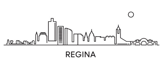 Fototapeta premium Regina Line Art skyline horizontal banner. Regina, Saskatchewan. with white background