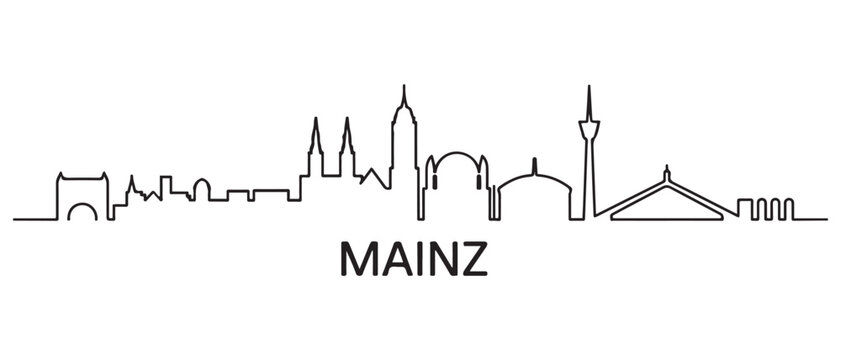 Mainz Line Art skyline silhouette. Black Mainz city design. with white background