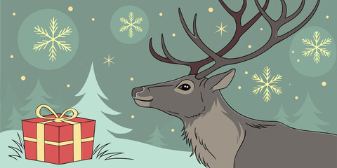 Christmas Reindeer beside Gift Box